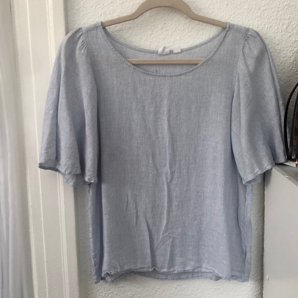 Blue and white pinstripe blouse.